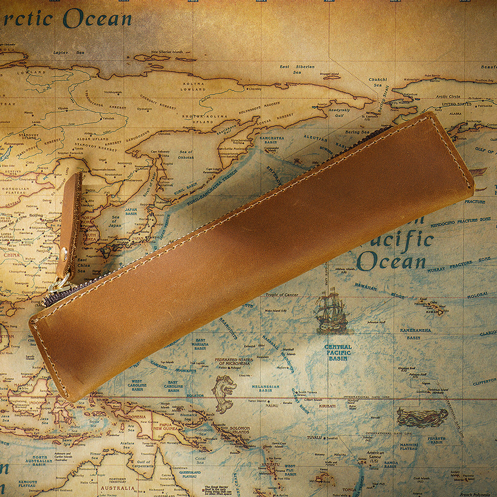 Wholesale Simple Portable Genuine Leather Top Layer Cowhide Mini Pencil Case